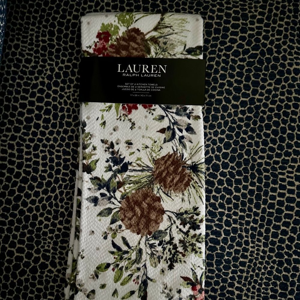Lauren Ralph Lauren Pair of 2 Kitchen Towels | Christmas Holiday Pine Cones